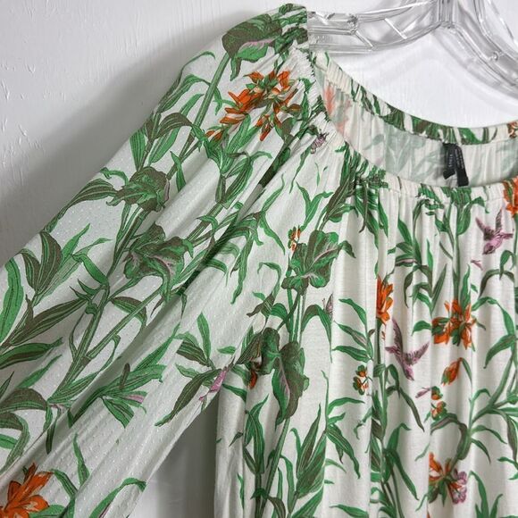 ANTHROPOLOGIE Cascais Tropical Floral Bird Off The Shoulder Puff Sleeve Top XS - Picture 4 of 12